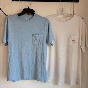 Vineyard Vines Men's Light Blue and White Short Sleeve Tees X2